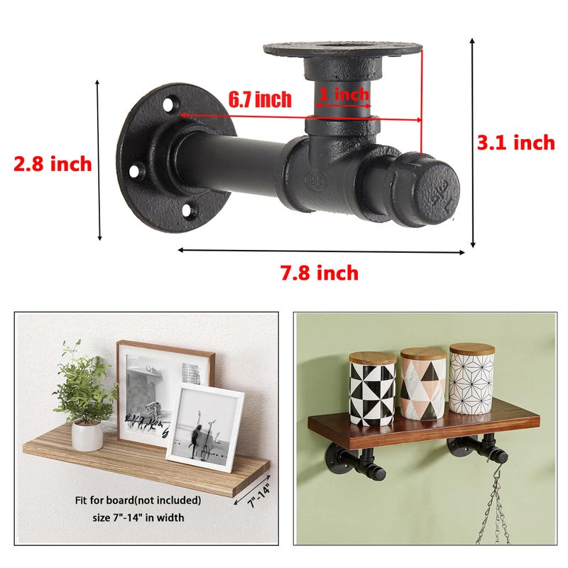 YCCO Pipe Shelf Bracket 7.8 inch 8 Pack Industrial DIY L Pipe Shelf Bracket for 7""-14"" inch Wood Floating Shelf Vintage Look Rustic Home Pipe Decor, Included Accessorie - Image 2